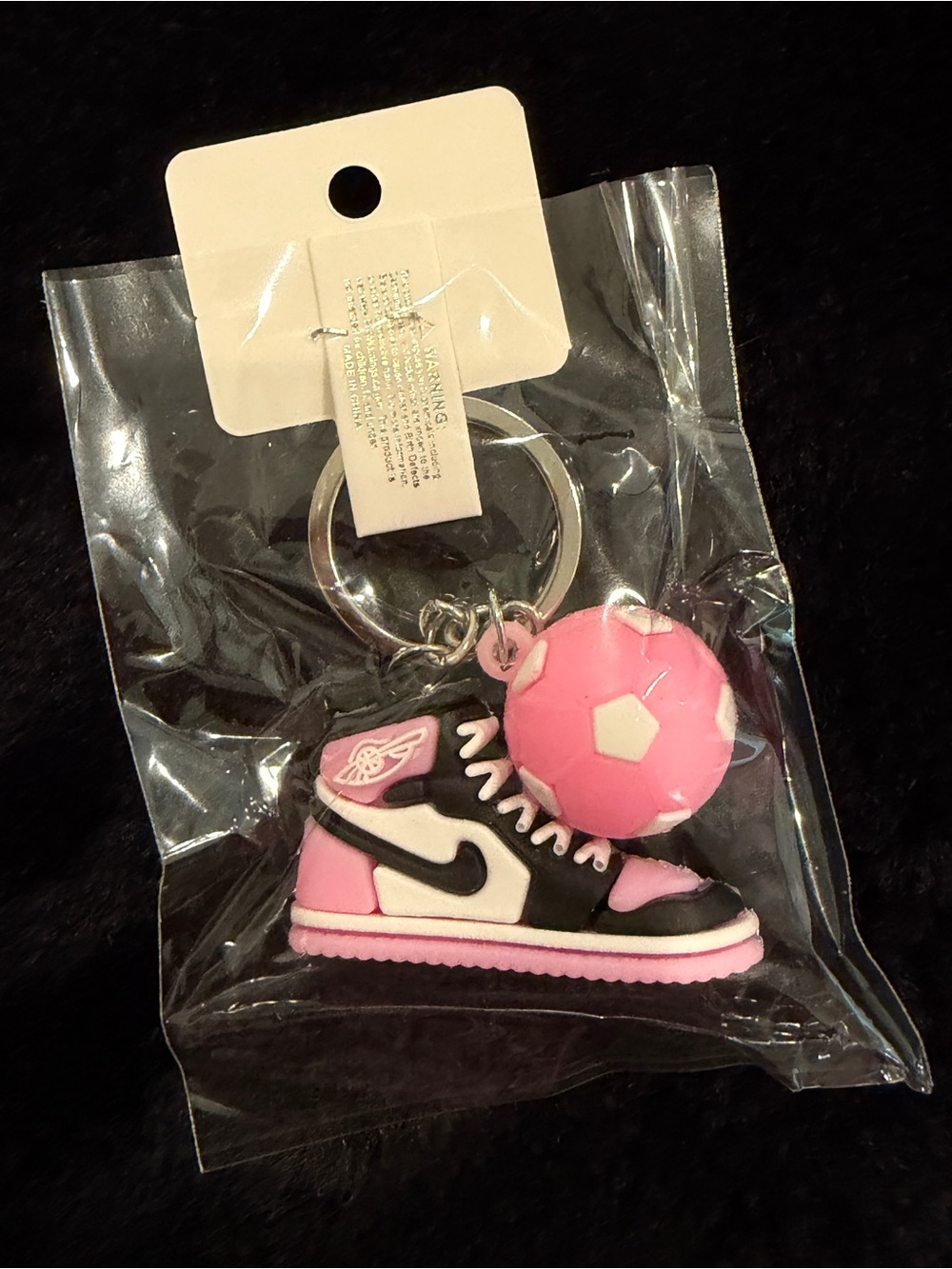 Pink & Black Sneaker Keychain with Pink Ball - Kids Accessories